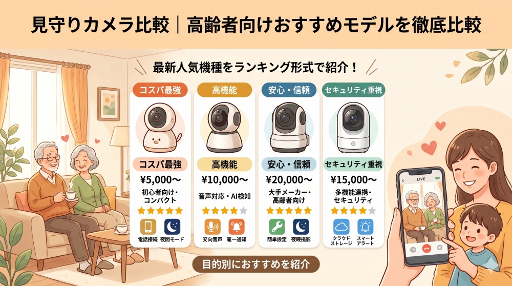見守りカメラ比較｜高齢者向けおすすめモデルを徹底比較